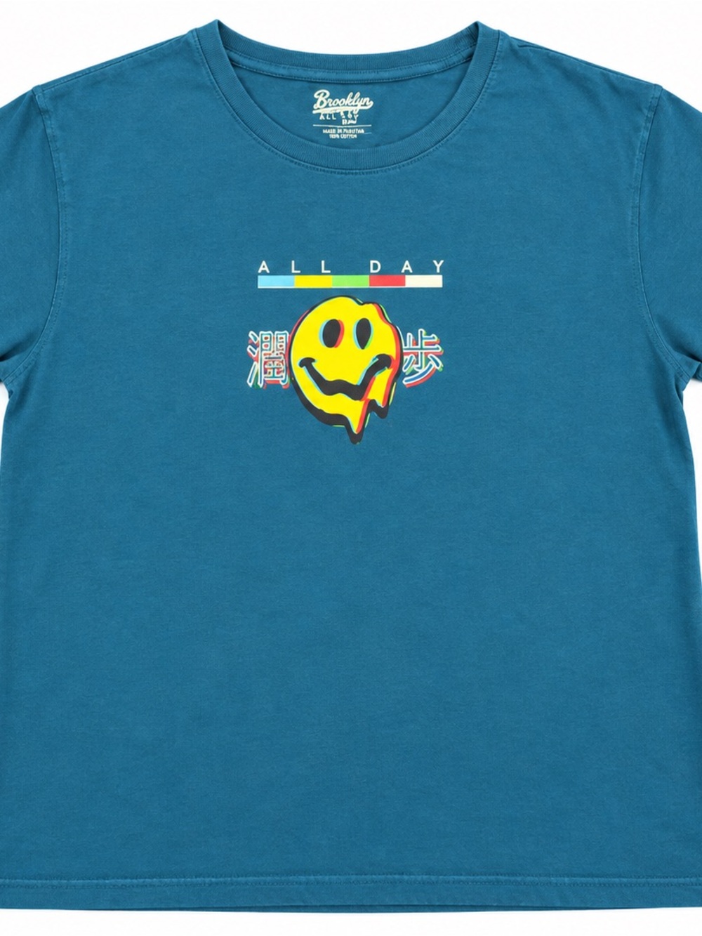 Brooklyn Cloth Teal Short-Sleeve Tee with Yellow Drip Smiley
